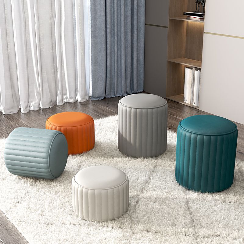 Contemporary Plain Ottoman Faux Leather Round Footstool Ottoman