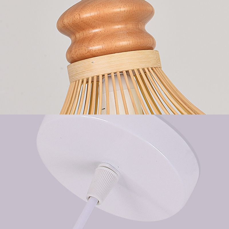 Asia Lantern Pendant Lighting Bamboo 1 Bulb Restaurant Hanging Light in Wood