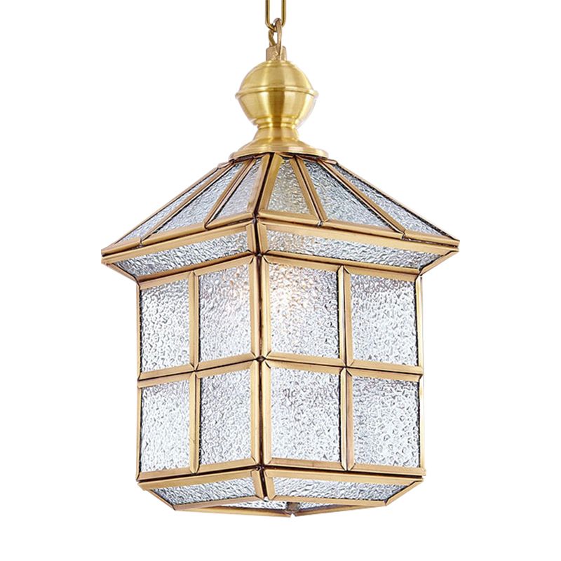Gold Lantern Hanging Lamp Traditional Clear Frosted Glass 6.5"/8" Wide 1 Light Living Room Ceiling Suspension Light