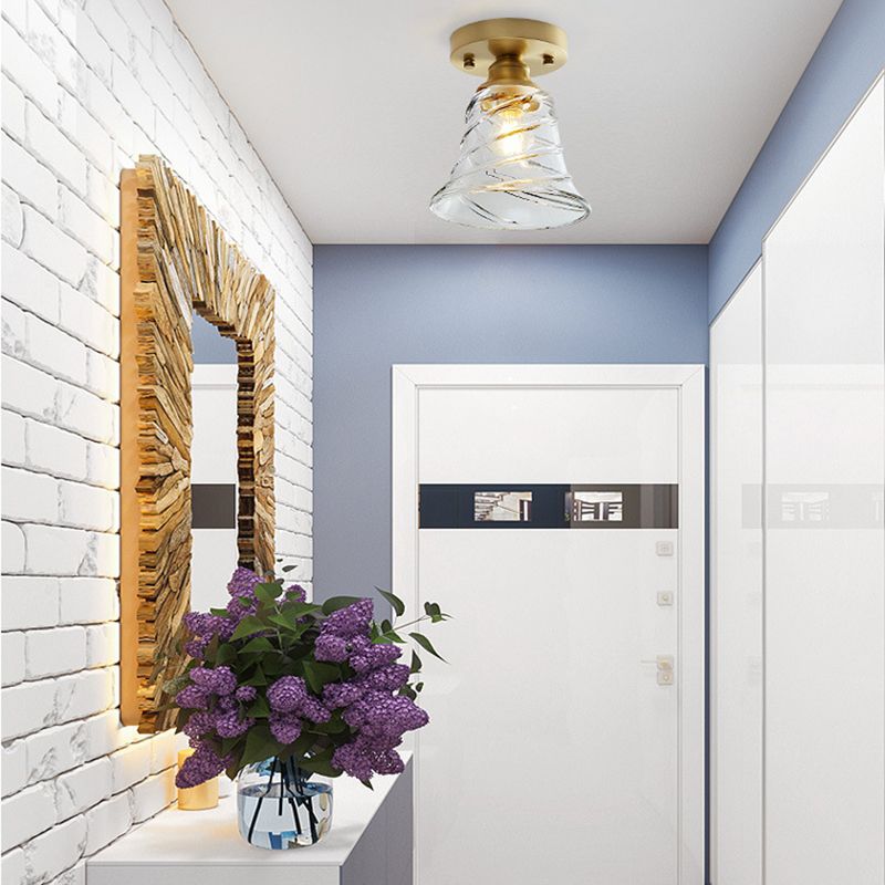 Modern Ceiling Light 1-Light Copper Ceiling Mount Light with Glass Shade for Aisle