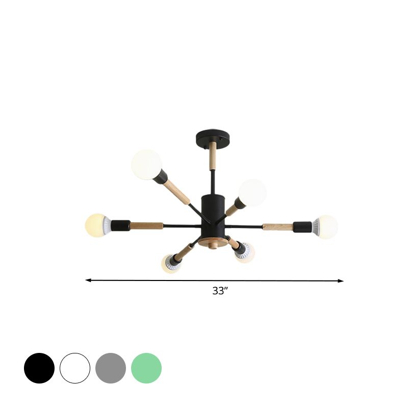 Black/Green/Grey/White Sky Bang Pendant Lighting Nordic Style Wooden Chandelier for Living Room Foyer