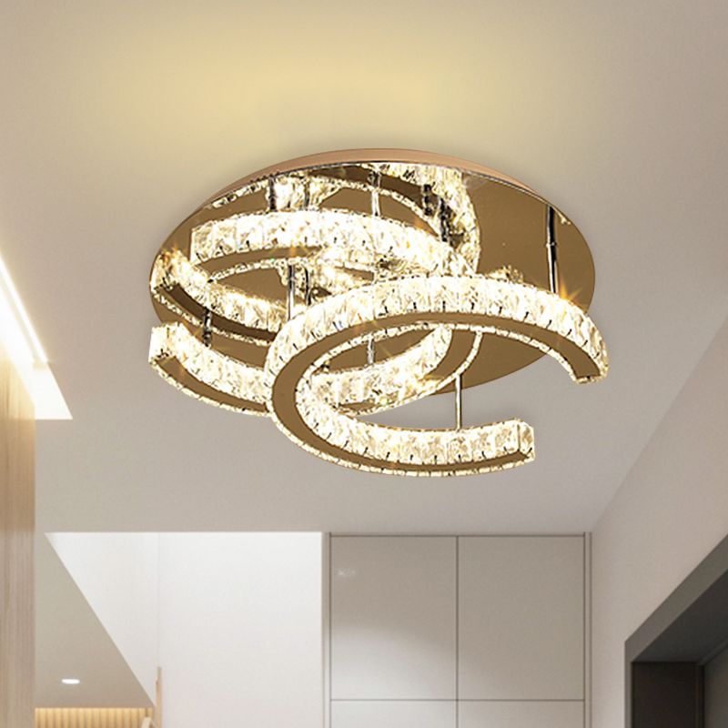 LED Flush Mount Light Simple Double-C Shaped Beveled K9 Crystal Ceiling Lighting in Chrome