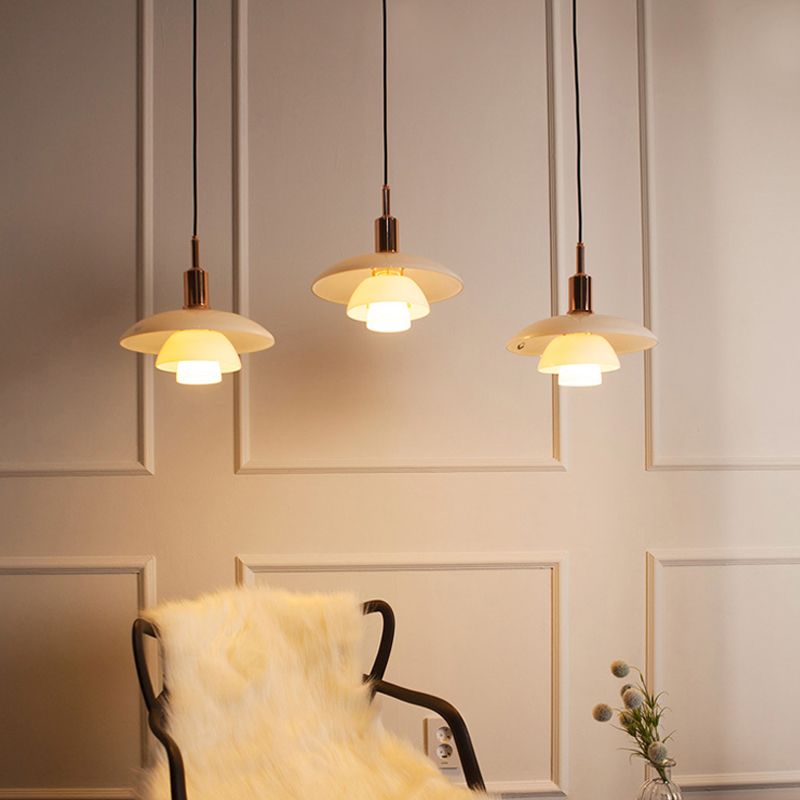 Modern Artistic Single Hanging Lamp Electroplate Iron Pendant Light with White Glass Shade
