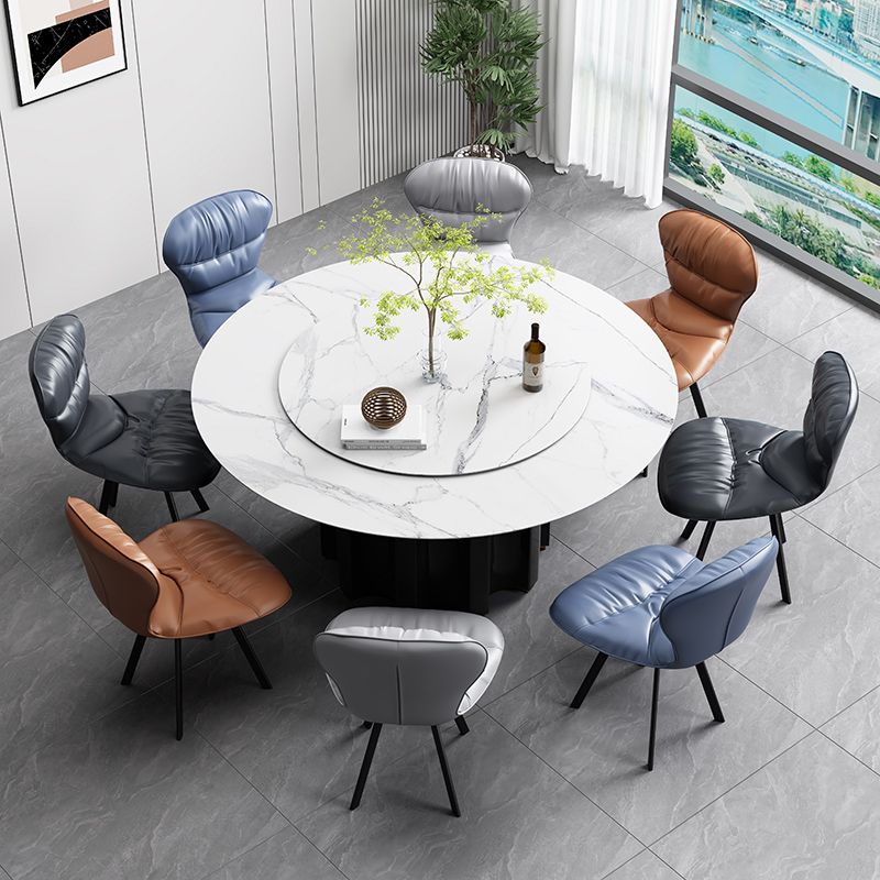 Black Steel Legs Dining Chairs Modern Armless Chair with Faux Leather Upholstered