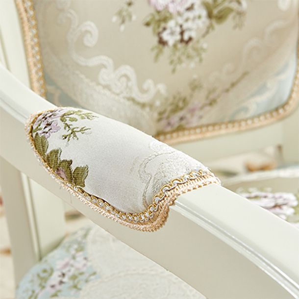 European Style Birch Leather Arm Chair Light Color Solid Back Dining Chair with White Legs