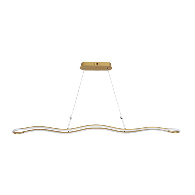 Wavy Lines Shaped Aluminum Alloy Island Light 39.3" Wide Modern Minimalist LED Suspension Lamp With Adjustable Hanging Wire