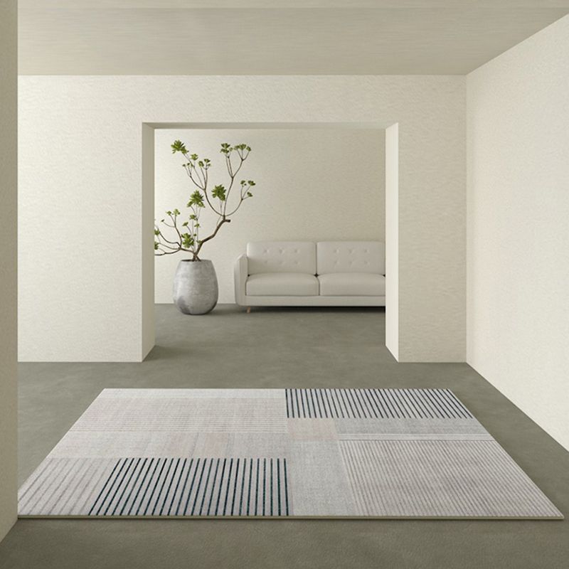 Beige Modern Area Carpet Stripe Print Polyester Area Rug Stain Resistant Rug for Home Decor