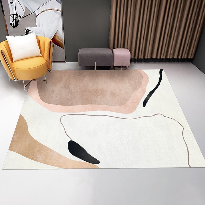 Simplicity Abstract Color Block Rug White Tone Polyester Area Carpet Easy Care Rug for Living Room