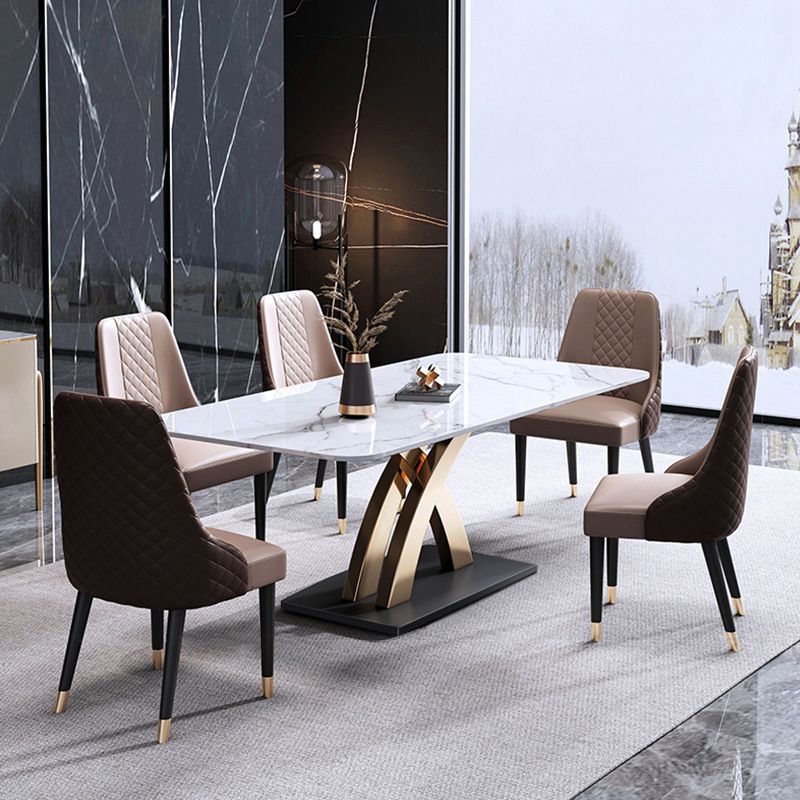 Traditional Luxury Dining Table Sintered Stone Table with Pedestal Base for Dining Room