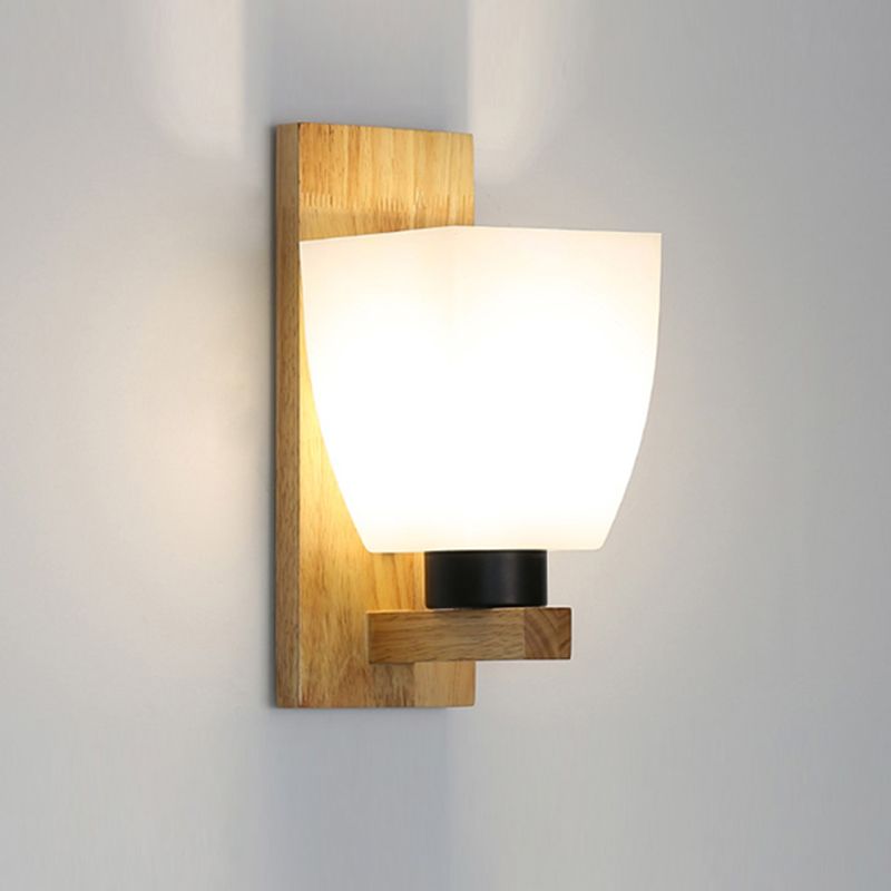 Wood Geometric Wall Light Nordic White 11.5" Wide Wall Sconce for Living Room