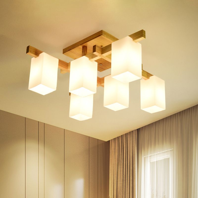 Lámpara de techo cuboide de vidrio de leche, luz de techo empotrada LED contemporánea de 4/6/8 luces en blanco para sala de estar