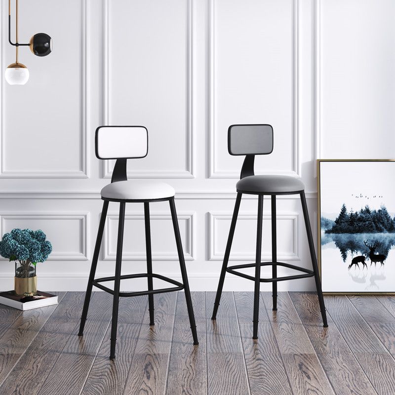 Modern Backrest Armless Counter Stool Iron Cafe Bar Stool with Leather Cushion