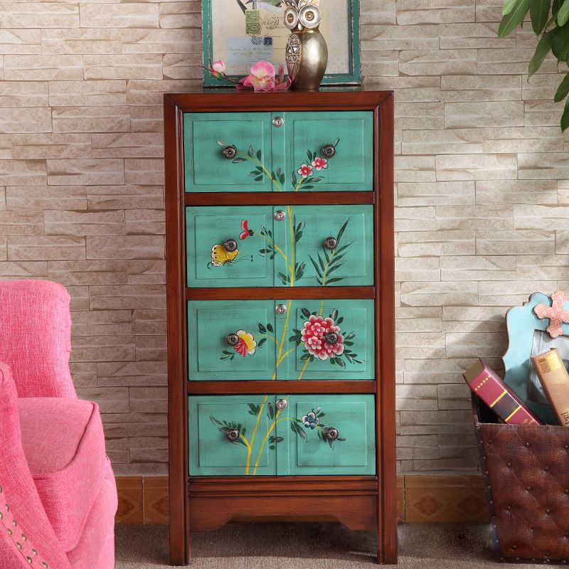 Traditional Wooden Bedroom Storage Chest Vertical Chest with 4 Drawers