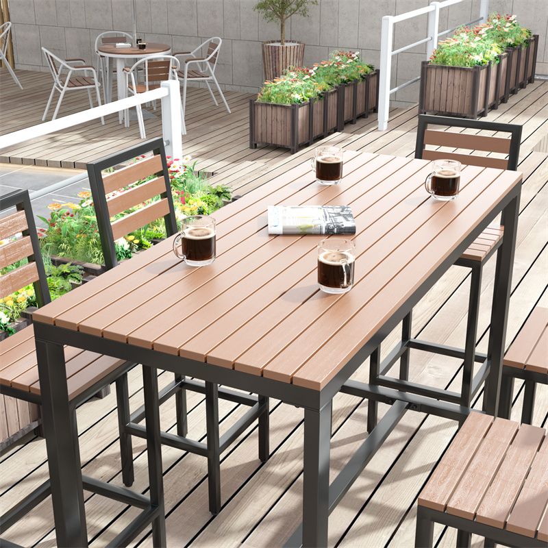 Metal and Wood Patio Table Rectangle Industrial No Distressing Bar Table