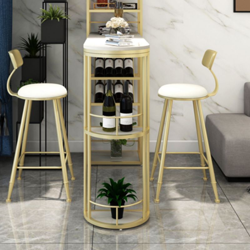 Modern Stone Bar Table Double Pedestal Bar Desk with Storage Shelf