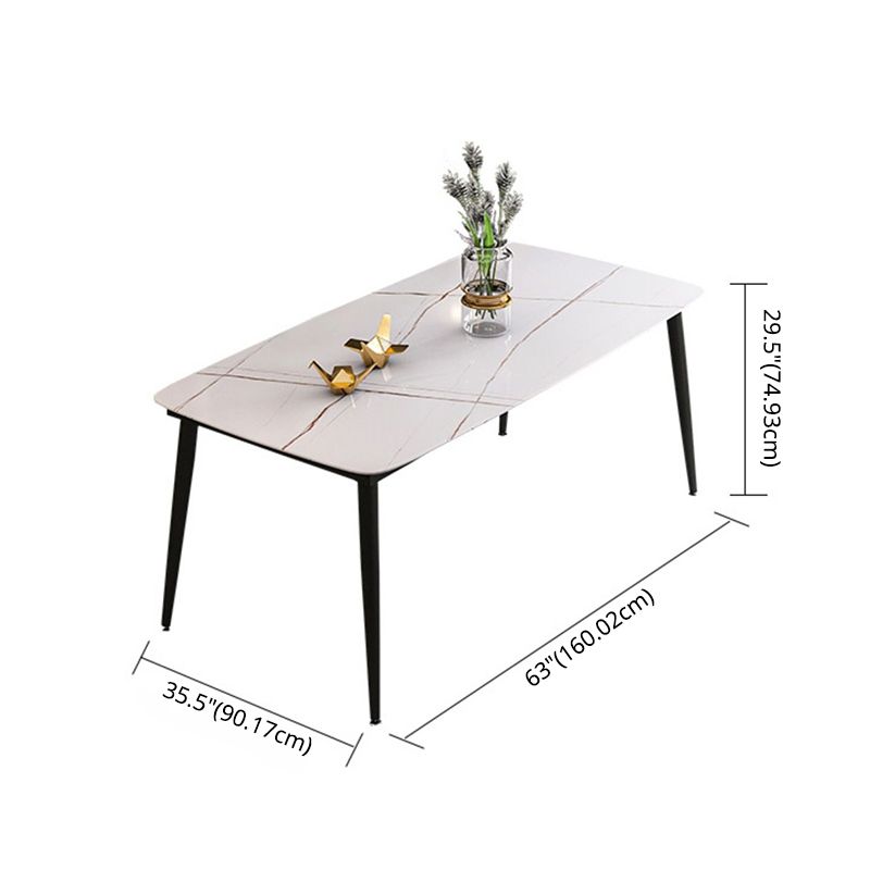 Modern Style Sintered Stone Dining Table with White Rectangle Shape Table and 4 Legs Base