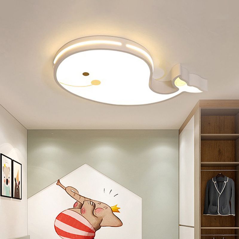 Animal Flush Mount Lamp Kid Metal LED Nursery Flushmount Ceiling Fixture in White
