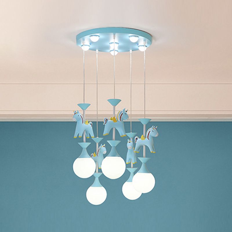 Multi Light Spherical Hanging Pendant Modern Macaron Style Glass Hanging Lighting