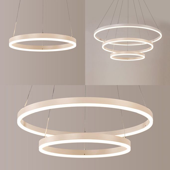 1/2/3-Light Living Room Chandelier Pendant with Ring Acrylic Shade Brown/Black/White Ceiling Light in Warm/White/Natural Light