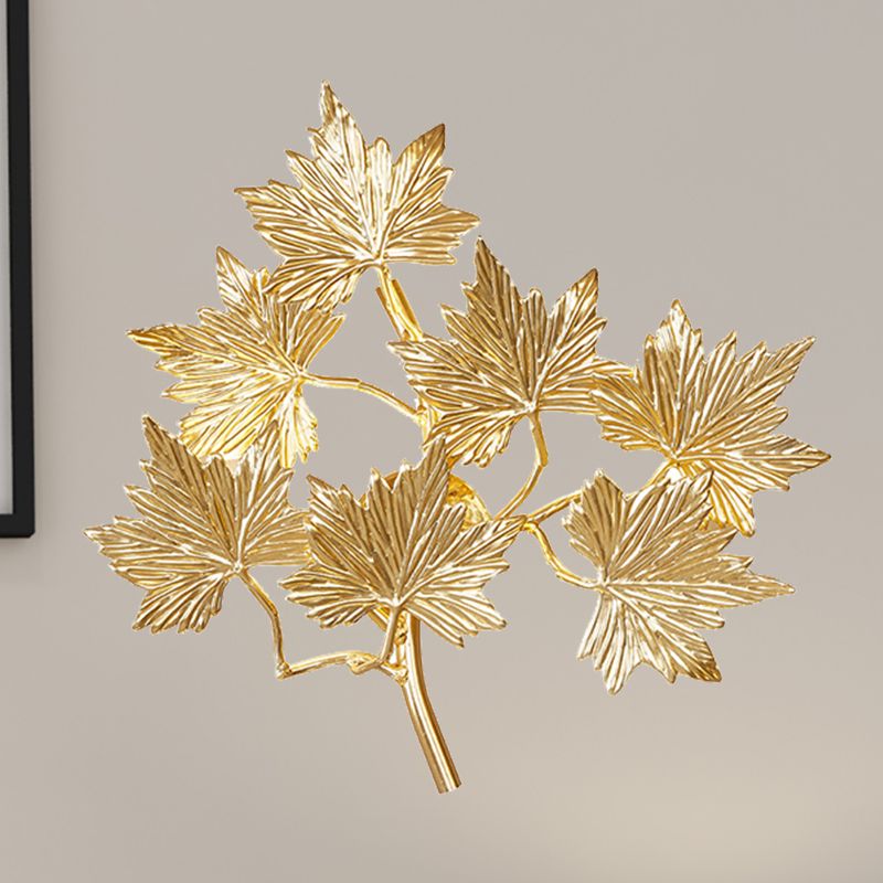Gold 3 Lights Wall Mount Lamp Contemporary Style Aluminum Maple Leaf Sconce Light Fixture for Stairway