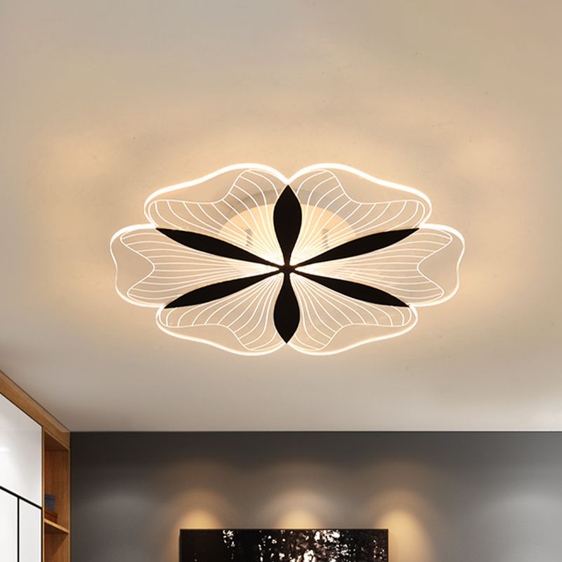 Black Floral Shaped Flush Mount Minimal Metal LED Ceiling Light Fixture in White/Warm Light for Bedroom
