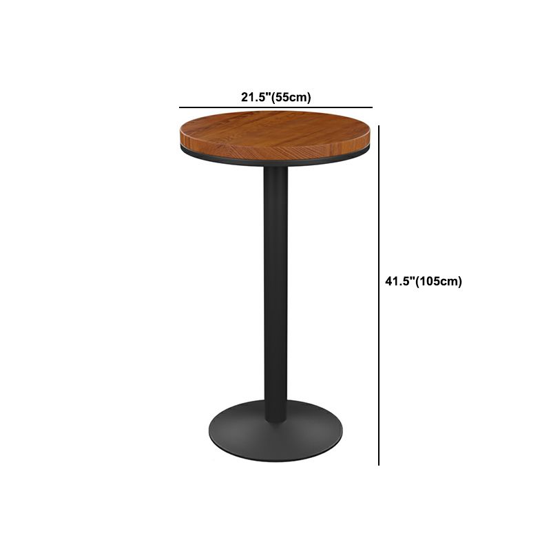 Round Wooden Pub Table Industrial Brown Bistro Bar Table with Metal Pedestal