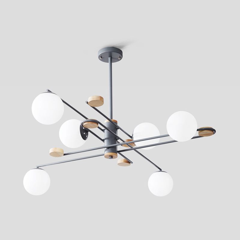Ball Living Room Chandelier Lighting Fixture Milky Glass 6 Heads Modernism Hanging Lamp Kit in Black/Grey