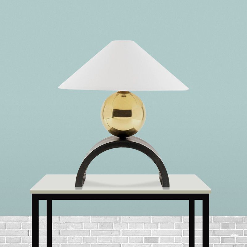Global Metal Desk Light Modernist 1 Head Gold Task Lighting with Cone White Fabric Shade