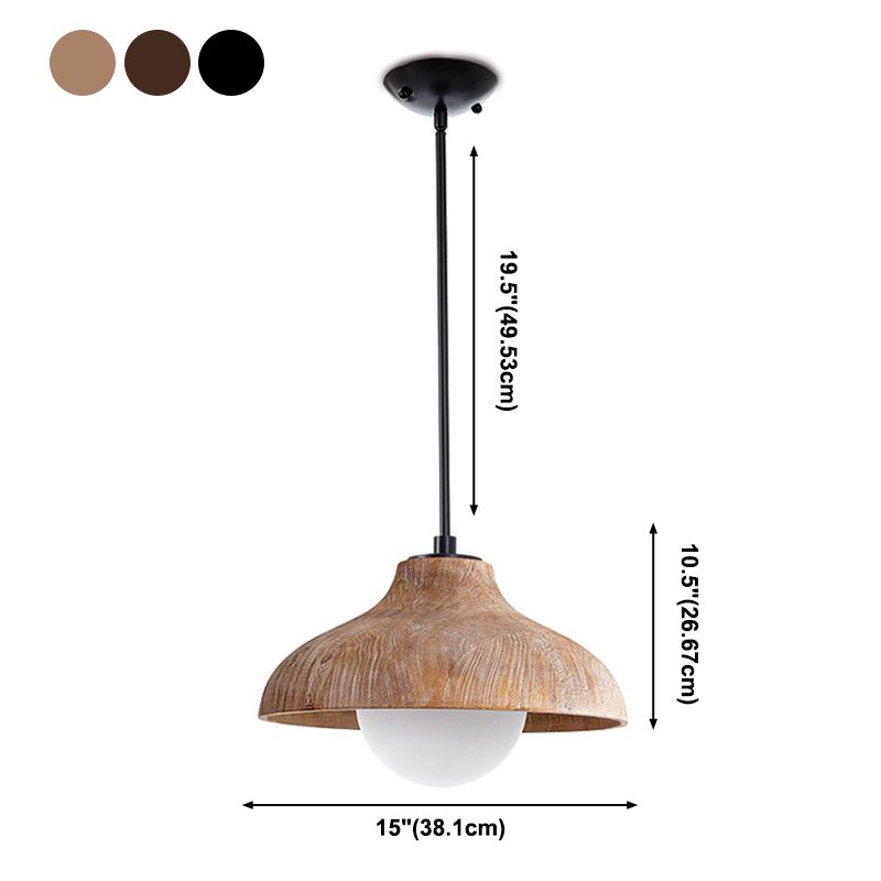 Luce sospesa in legno cono 1 lampadina lampadina con tonalità in vetro globo per sala da pranzo