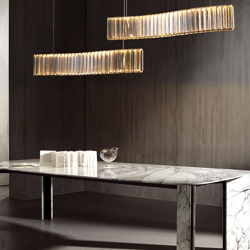 Contemporary LED Linear Ceiling Lamp Fixtures Crystal Gold Island Pendant