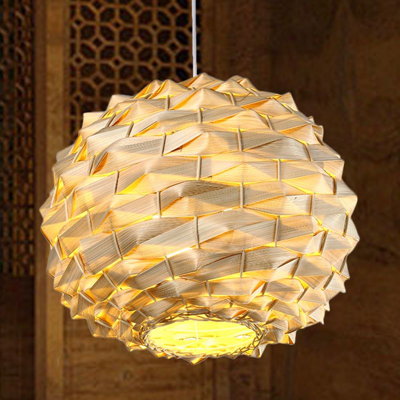 Runde Deckenlampe Chinesische Bambus 11 "/15" breit 1 Glühbirne Beige Hängnisbeleuchtung