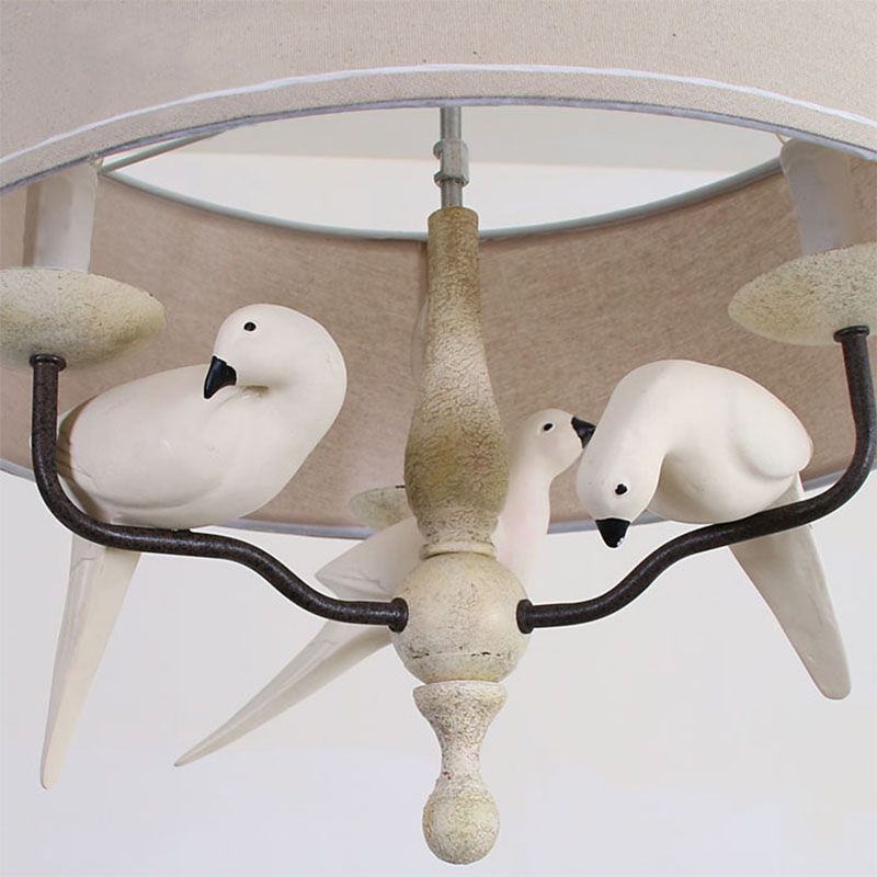 19.5"/23.5" Wide Round Hanging Pendant Light Nordic Fabric 3 Heads Flaxen Chandelier Lighting