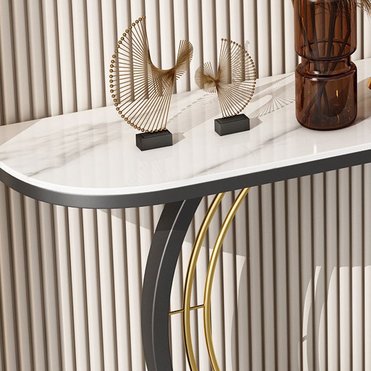 11" Wide Stone Console Table Contemporary Half Moon Sofa Table