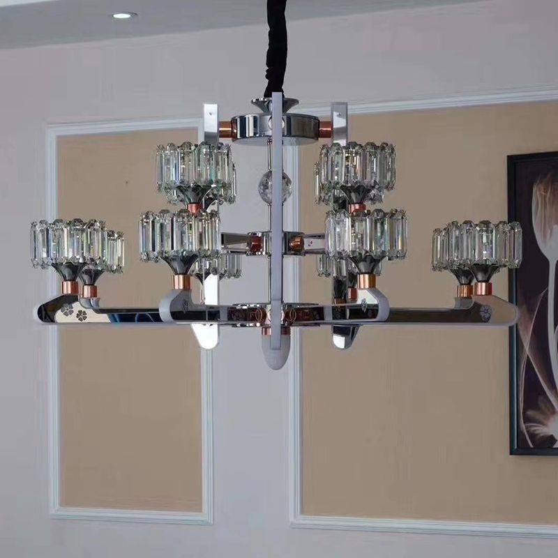 Drum LED Chandelier Lighting Contemporary Crystal Living Room Hanging Light in Chrome