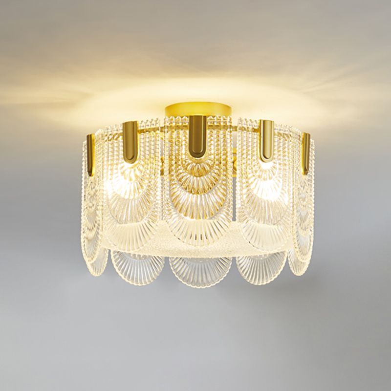 Round Shape Ceiling Lamp Modern Simple Style Iron Flush Mount with Glass Lampshade for Bedroom