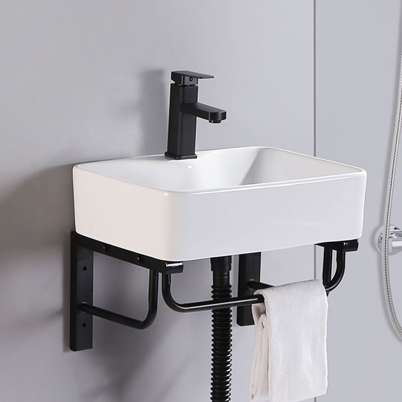 Modern Wall Mount Bathroom Sink Porcelain with Pop-Up Drain and Faucet Vessel Sink