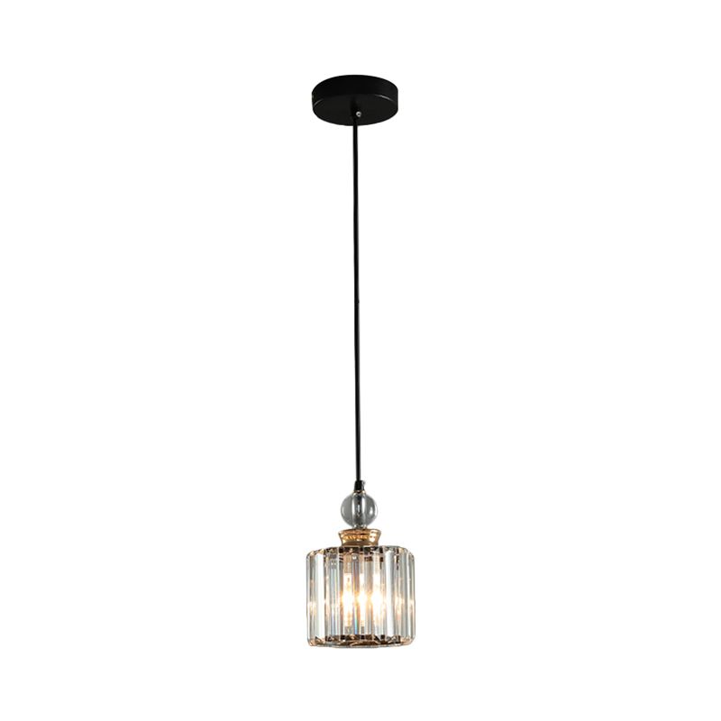 Simple 1/3-Head Ceiling Pendant Black Cylinder Hanging Lamp Kit with Crystal Prisms Shade