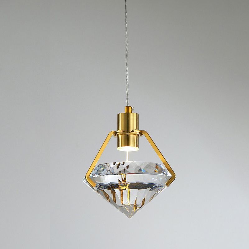 Modern Luxury LED Pendant Light Electroplate Metal Geometric Hanging Lamp with Crystal Shade