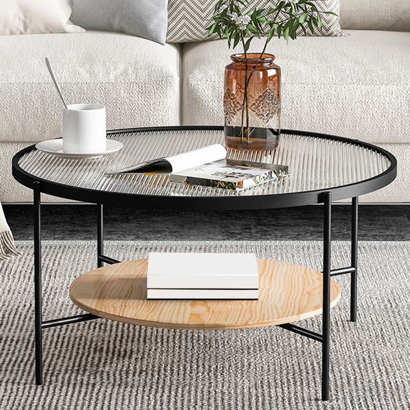 Glass Top 4 Legs Coffee Table Modern Round Cocktail Table in Black/Gold