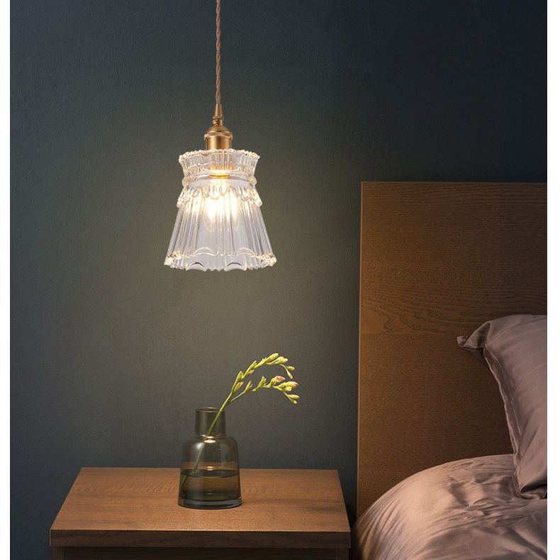 Modern Style Small Pendant Lamp Clear Glass Single-Bulb Bedside Pendulum Light in Brass
