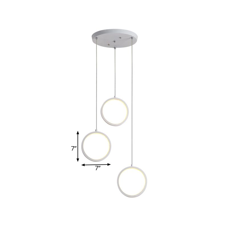 Square/Circle Cluster Pendant Modernism Acrylic 3 Lights Black/White Pendant Ceiling Light in Warm/White Light with Round/Linear Canopy