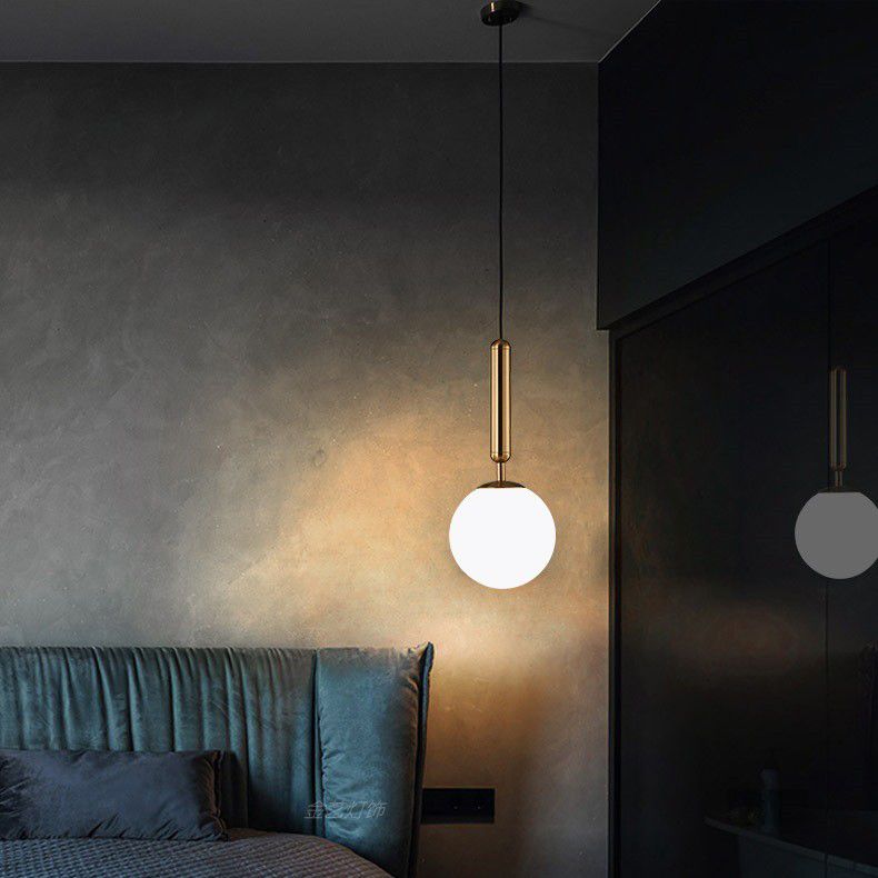 Modern Single Hanging Lamp Lacquered Globe Pendant Light with White Glass Shade