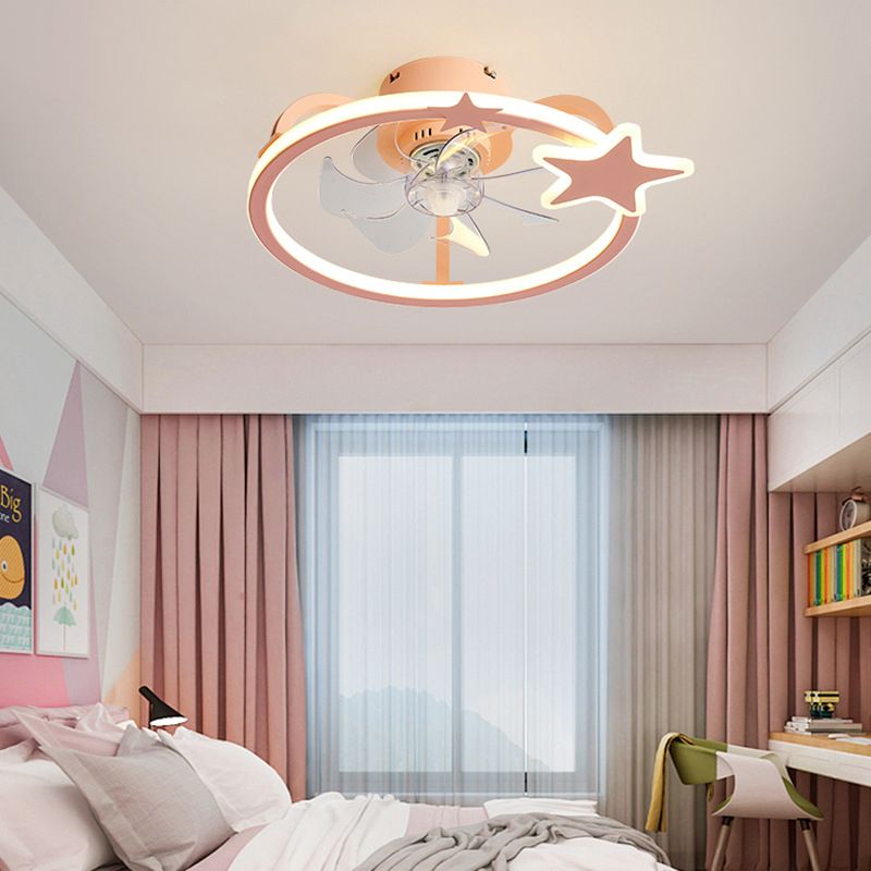 Kids Creative Star LED Ceiling Fan Light Wrought Iron Indoor Ceiling Light with Acrylic Shade