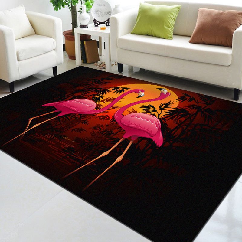 Classic Tropix Indoor Rug Multi-Color Flamingo Carpet Anti-Slip Backing Stain Resistant Machine Washable Rug for Family Room