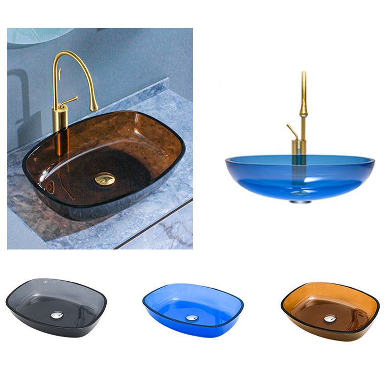 Modern Vessel Sink Oval Glass with Pop-Up Drain and Faucet Vessel Bathroom Sink