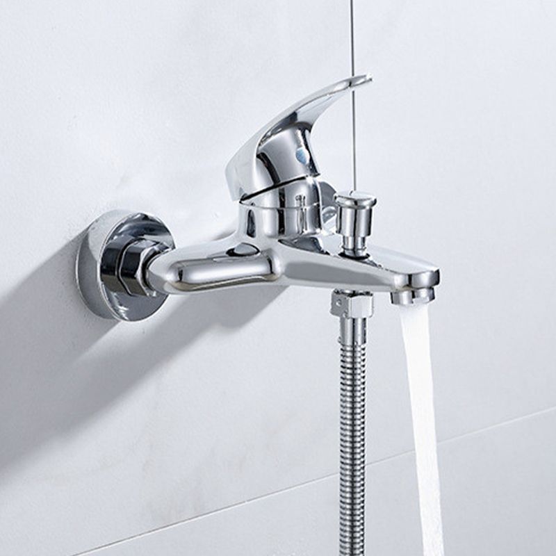 Modern Silver Tub Spout One Handle and Two Hole Brass Wall Mounted Faucet