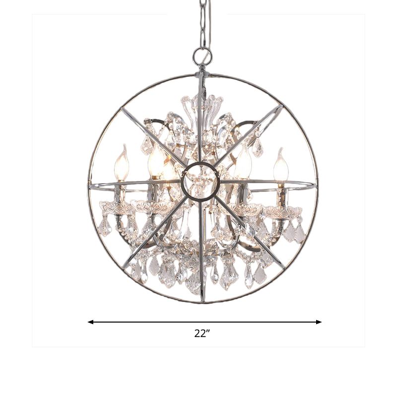 6 Lights Crystal Pendant Chandelier Classic Silver Globe Dining Room Hanging Ceiling Fixture