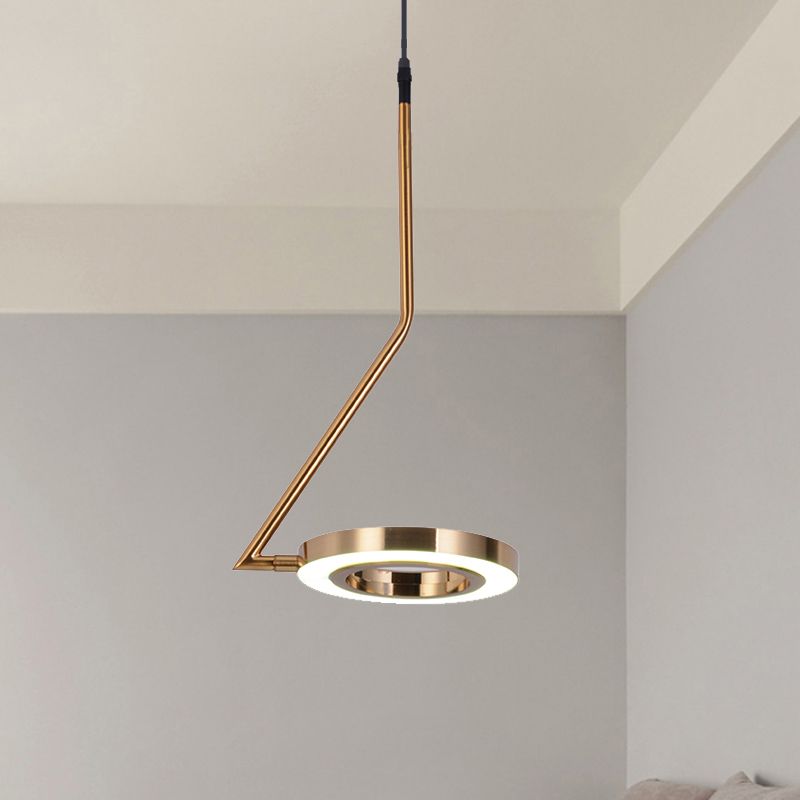 Gold Ring Hanging Pendant Light Minimalist Metal LED Dining Room Ceiling Lamp with Curved Arm