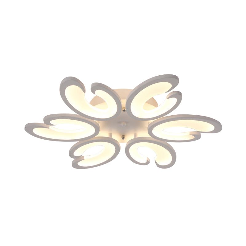 Modern Style Petal Semi Flush Chandelier Acrylic 6/9/15-Bulb Living Room Ceiling Mount Light in Warm/White Light