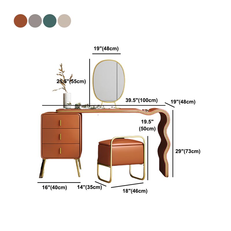 Vanity Faux Leather Makeup Dressing Table with Mirror and Stool Set